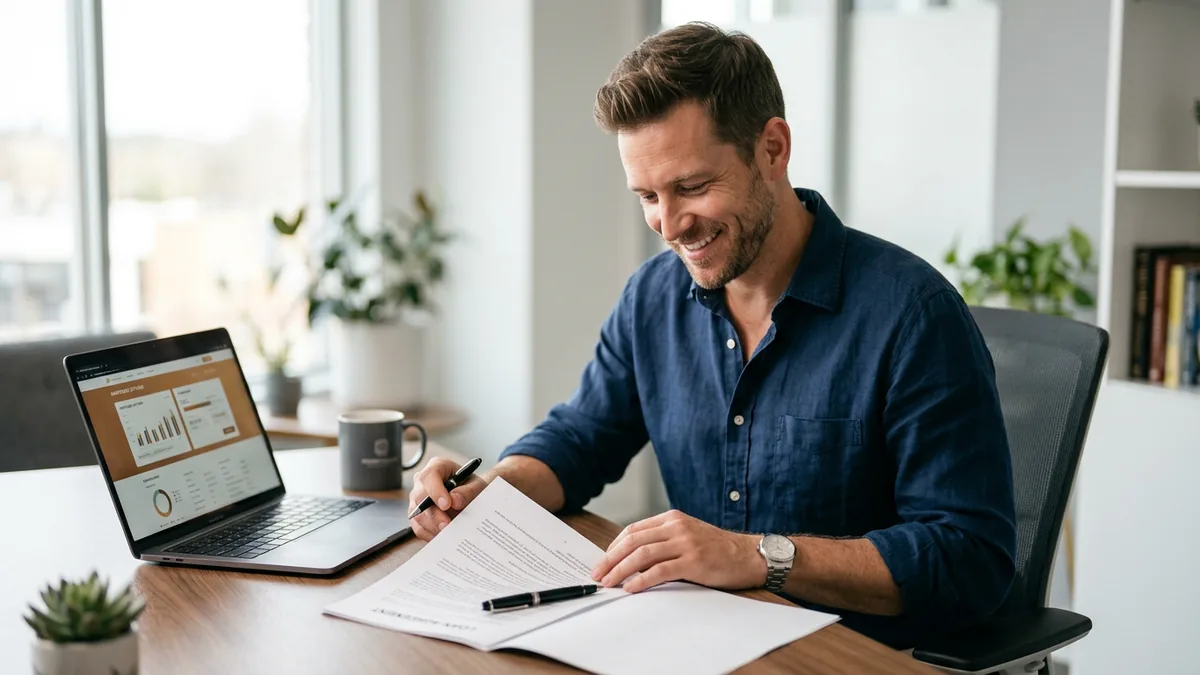 Blue Sky Financial review - person reviewing personal loan offer on laptop