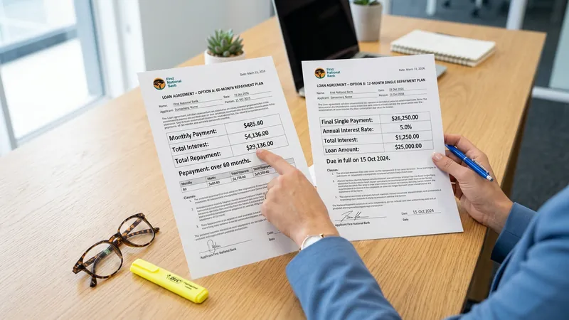 Side-by-side comparison of installment loan and payday loan documents on a desk