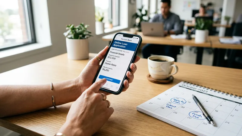 Person using smartphone to apply for a short-term loan with calendar showing quick repayment timeline