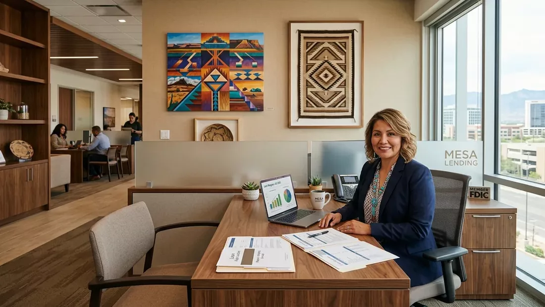 Professional office setting representing tribal lending institution with financial documents